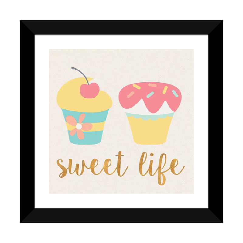 Cupcakes I - impression d'art graphique, H 24 po x l 24 po x p 1 po, Papier encadré noir, Blanc