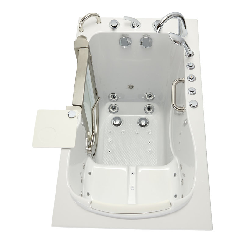 Ella Elite 30"x52" Acrylic Air and Hydro Massage Walk-In Bathtub with Left Inward Swing Door, 5 Piece Fast Fill Faucet, 2" Dual Drain