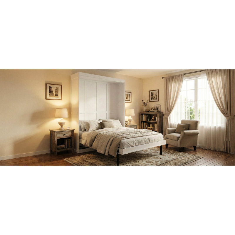 Grand lit rotatif, blanc, avec rangement caché, lit mural multifonctionnel pour petits espaces, rotation à 360 °, pièces blanches en bois et en métal, peu encombrant, look moderne, cadre