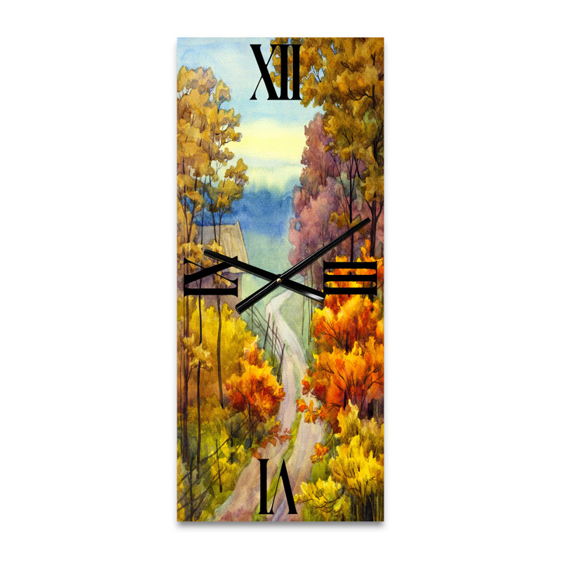 Petite route dans une scène d'automne VIbrant - horloge murale Lake House, Petit