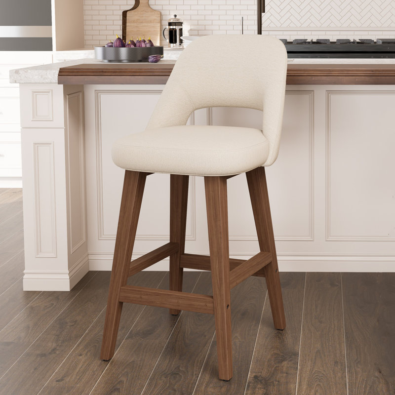 Tabouret de bar rembourré à dossier plein avec structure en bois massif, aucune installation requise, Beige