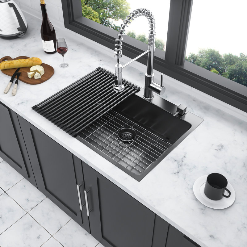33X22 Inch Kitchen Sink In Gunmetal Black - 16 Gauge Stainless Steel With Corrosion Resistance Coating Enhanced To Stress Cracking