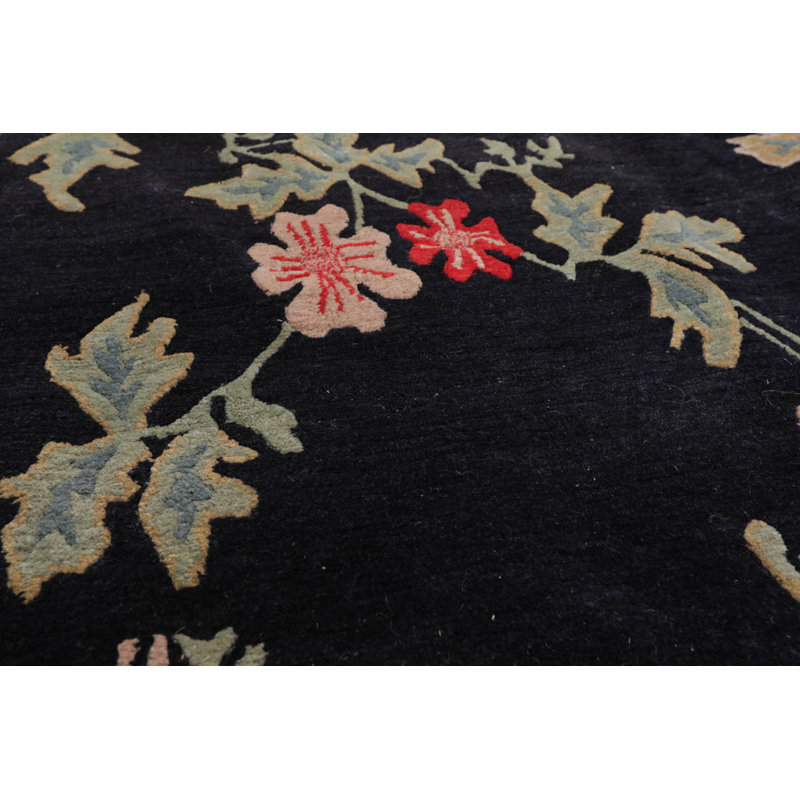 Tapis bleu nuit / rouge en laine noué à la main de conception unique 6 pi 1 po x 8 pi 8 po New Age Aryianna