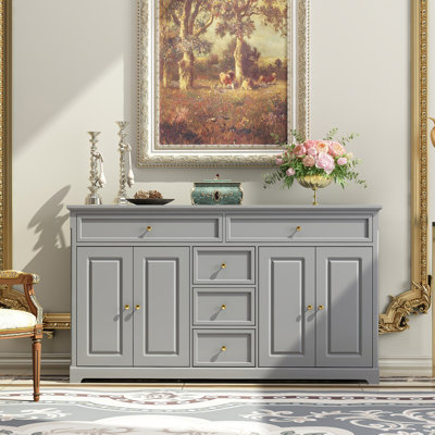 Elegant Gray Four-Door, Five-Drawer Storage Cabinet - Versatile Home Organization With Adjustable Shelving
