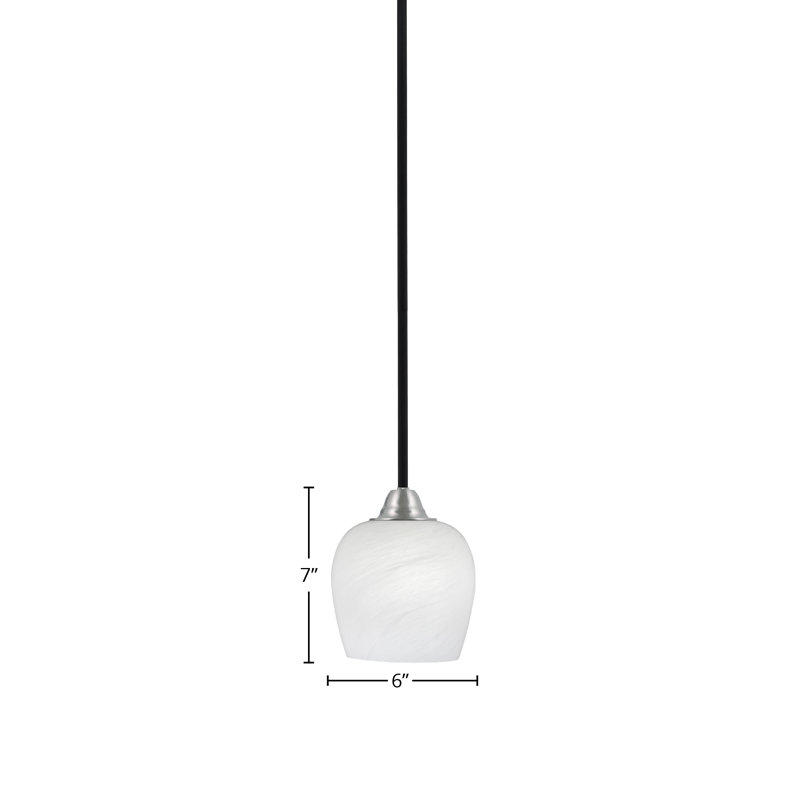 Luminaire suspendu suspendu Paramount avec verre de 6 po, Verre marbré blanc, Noir mat/nickel brossé
