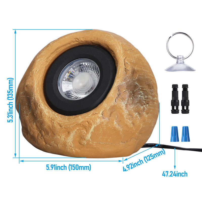 Lumières rondes en pierre 5CCT LED, projecteurs extérieurs à basse tension 5W, Jaune