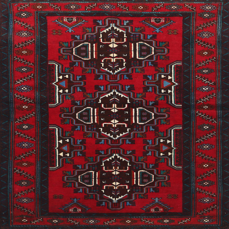 Tapis rouge/brun/beige traditionnel Brattleboro, Rond 5 pi