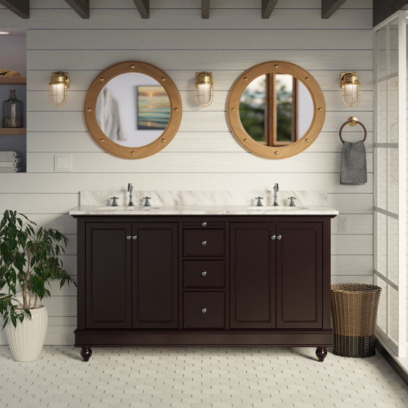Ferdinand 60'' Double Bathroom Vanity with Top, Chocolate, Carrara Marble