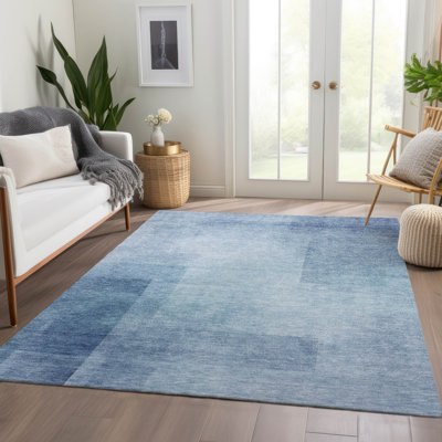 Machine Washable Indoor/Outdoor Christain ACN1244 Blue Rug