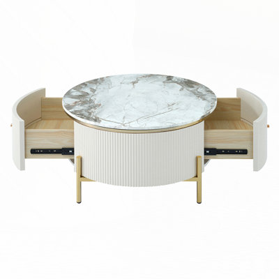Modern Round Coffee Table with Drawers