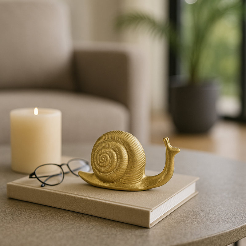 Figurine décorative d'escargot en métal pour décoration intérieure - Statue sculpturale décorative pour tablette, table, bureau ou salon - 7 po, or et métallique