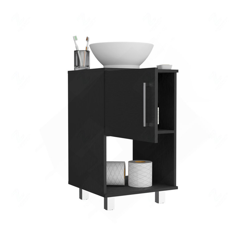 Meuble-lavabo simple 18 po, une tablette ouverte, une armoire à porte simple - Noir