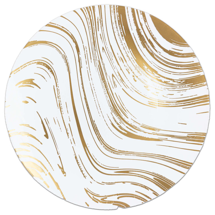 EcoQuality 10 inch Round White Plastic Plates with Gold Curve Design 60 Guests (Set of 60) EcoQuality