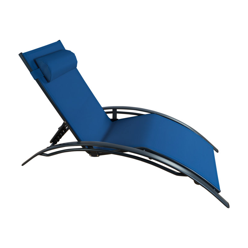  Ensemble de 2 chaises de patio inclinables réglables en aluminium recouvertes de PVC avec coussins, Bleu, gris