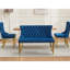 Banc de salle à manger 2 places en velours bleu de style Mid-Century Modern, orné de boutons faits à la main et offrant une assise confortable.