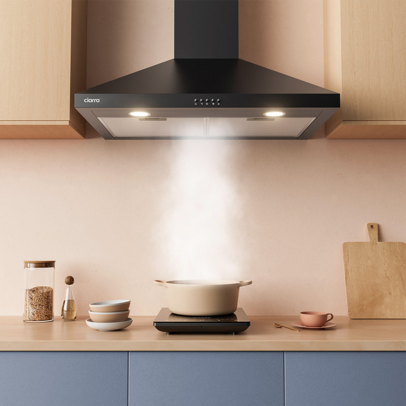 CIARRA 30 inch Black Wall Mount Range Hood, 450 CFM Convertible Kitchen Vent Hood with Dishwasher-Safe Filters & LED Lights