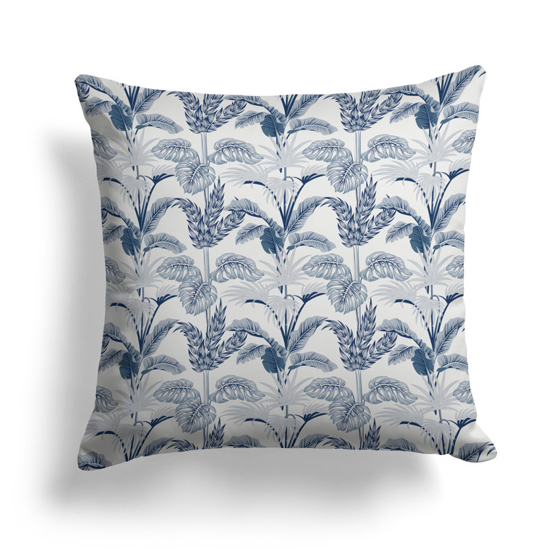Jungle Symphony  Square Throw Pillow, 16"H x 16"W, Blue/White