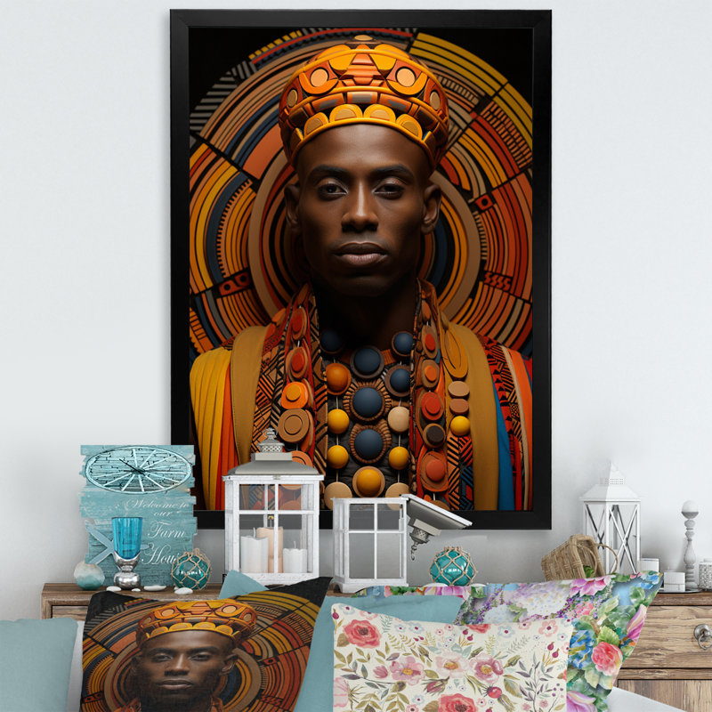 Jeimis tribal africain à motifs III, Cadre photo noir, H 32 po x l 24 po x P 1 po
