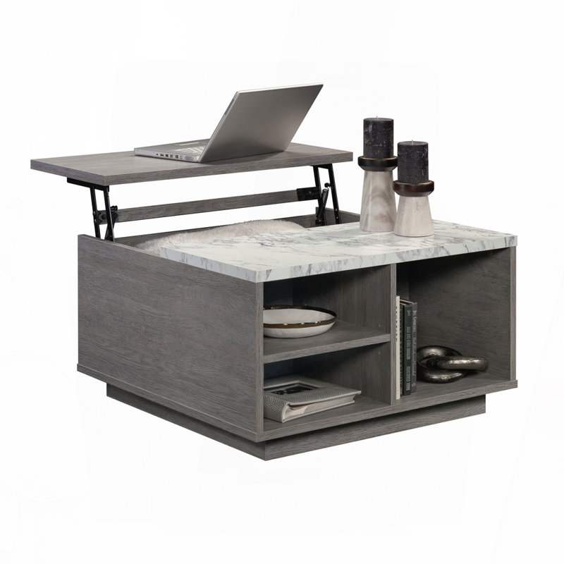 Table basse à plateau relevable, finition brune