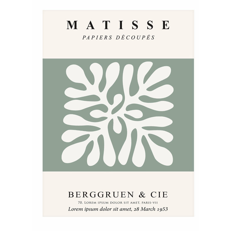 «Abstract Matisse», reproduction d'art moderne sans cadre, vert sauge, H 10 po x l 8 po