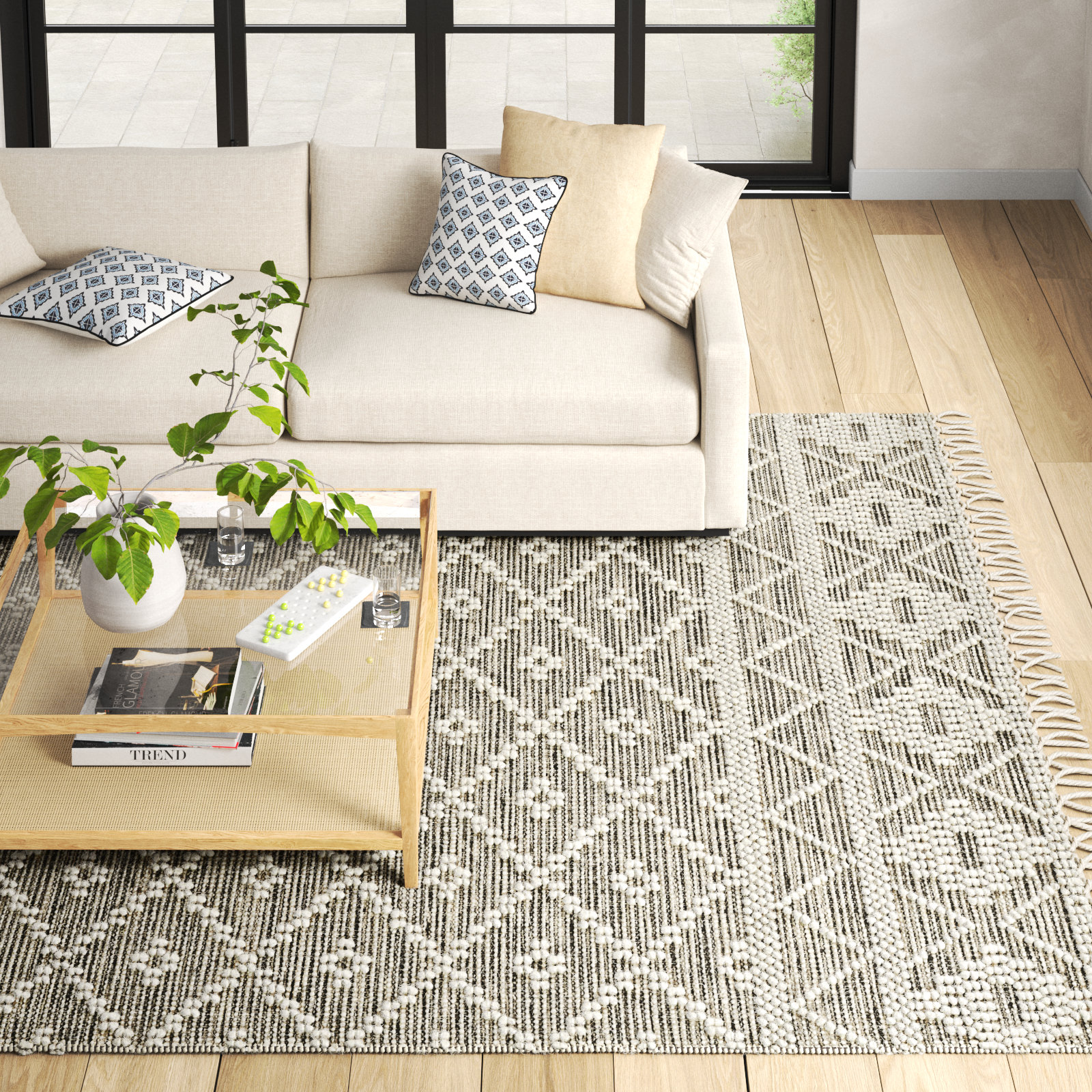 Alyson Beige Gray Hand-Woven Geometric Rug, Rectangle 9' x 12'