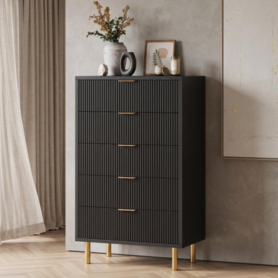 Commode 5 tiroirs pour chambre à coucher, avec poignées en métal