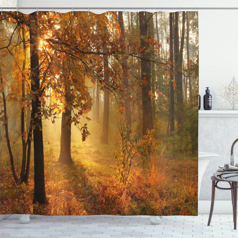 Misty Autumn Forest Fabric Shower Curtain with Hooks