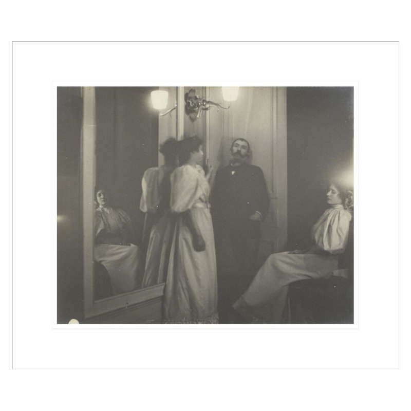 Portrait d'Henry Lerolle avec deux de ses filles, Yvonne et Christine, et un miroir par Edgar Degas - Impression Giclée encadrée