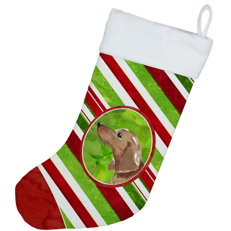 Chaussette de noël à rayures à sucre, Teckel roux