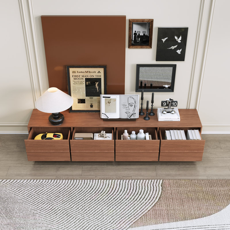  Walnut TV Stand with 4 Drawers Mid-Century Modern Style Premium MDF Engineered Wood Fits TVs Up to 78.7 Inches, Walnut