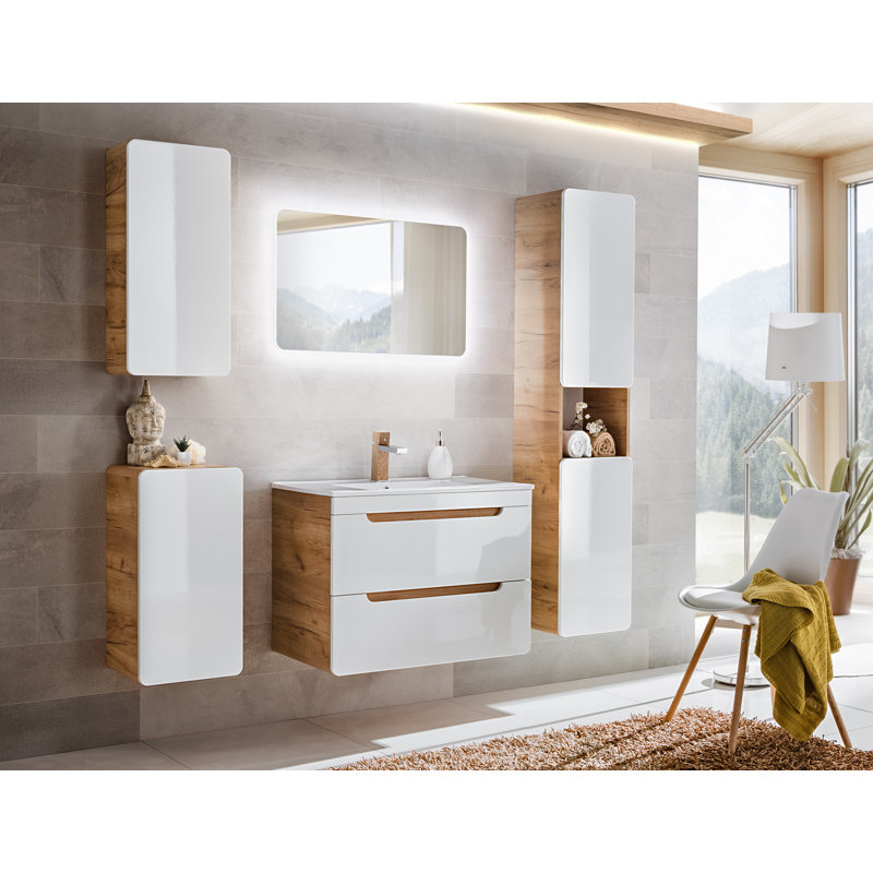 Harvard Wall Linen Cabinet, Craft Oak/White Gloss