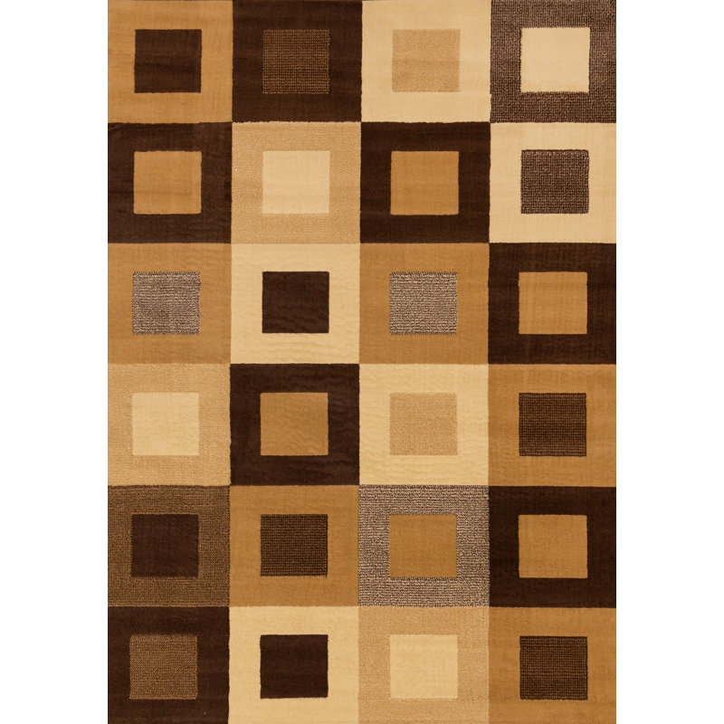 Faira Vintage Checkered Brown Area Rug, Rectangle 7'9" x 10'6"