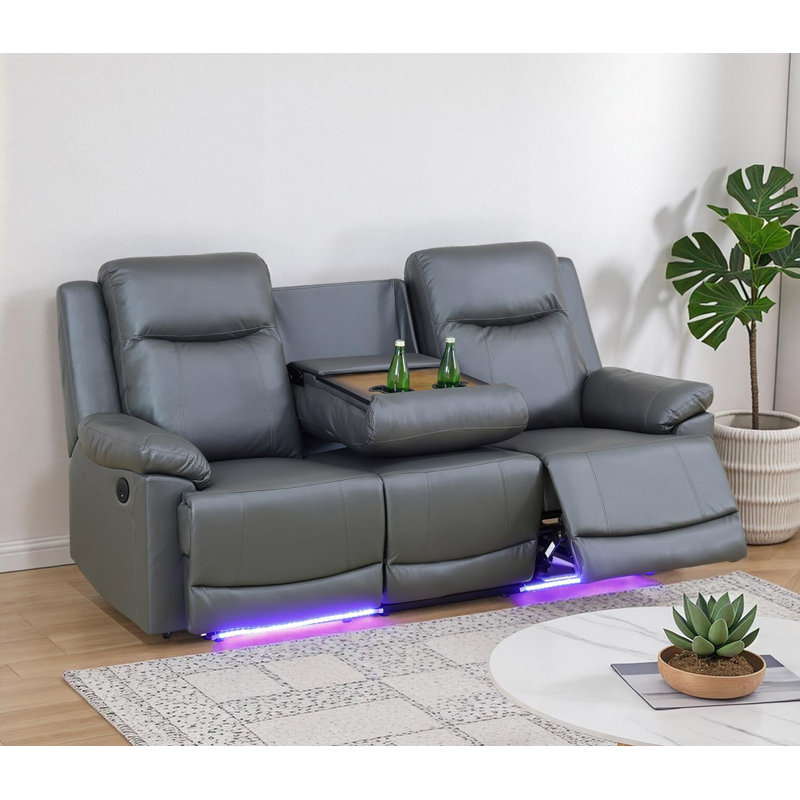 Deep Gray Breathing Leather Recliner Sofa