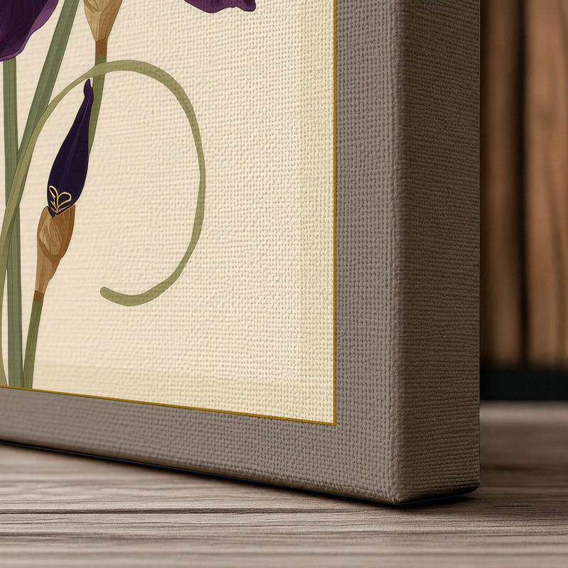 Purple Iris Study Botanical - Wrapped Canvas, 24x16 - 61.0 x 40.6 cm, Taupe Border