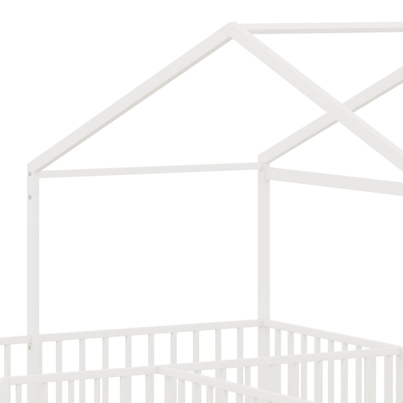 Lit de style maison House, structure en L avec clôture de sécurité, Lit simple, Blanc
