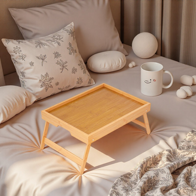 Ensemble de 2 tables-lits en bambou avec pieds pliables