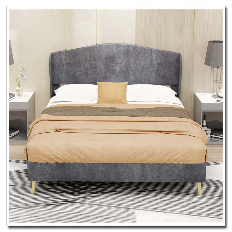 Velvet Upholstered Bed, Grey, Full