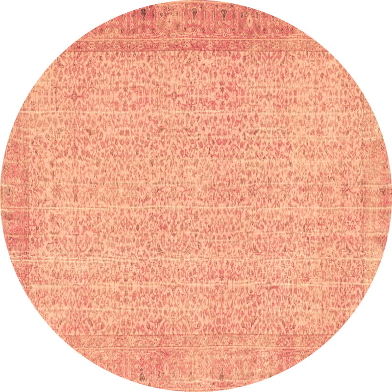 Tapis rond rose / orange en laine et polyester tissé à la machine 7 pi Oriental