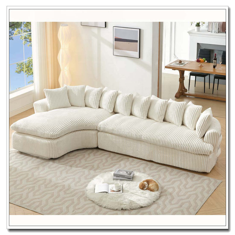 127'' Large Sectional Sofa, Beige Corduroy