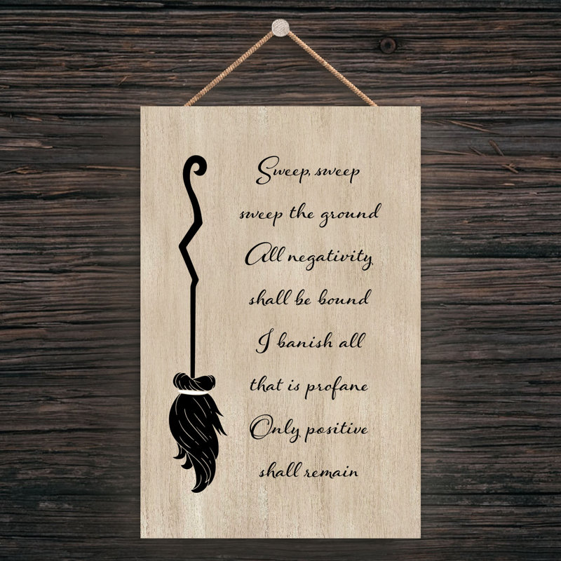 Witch Sweep Sweep Wooden Plaque, Brown, 18.5cm H x 12cm W x 0.9cm D