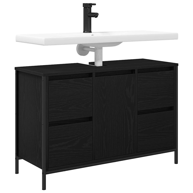 90mm Single Bathroom Vanity with Basin, Black Oak 