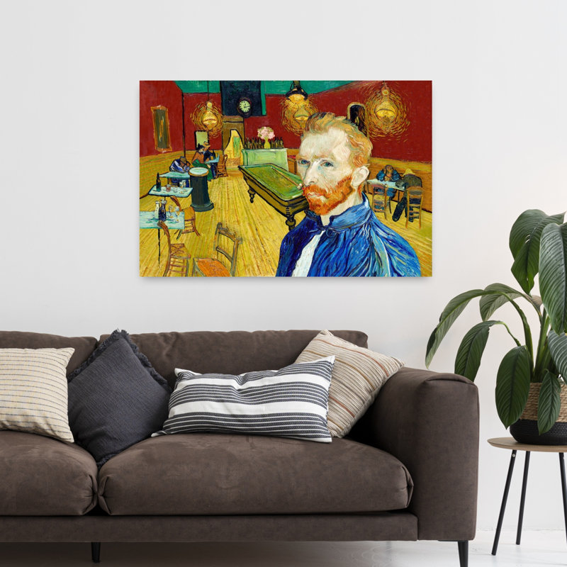 Portrait d'un café de nuit, coloré, dramatique et vibrant, impression d'art mural, 32" H x 48" W