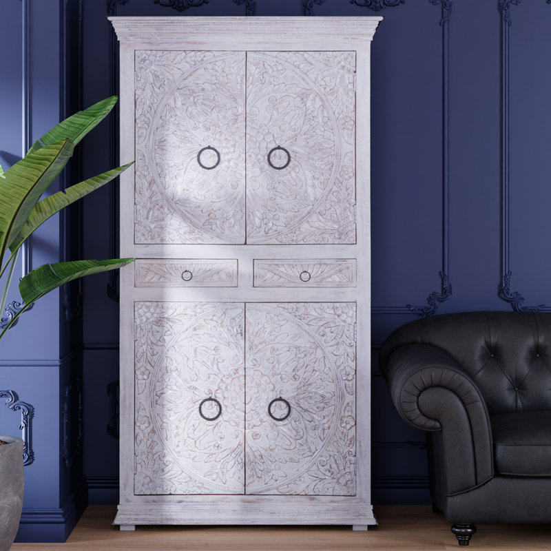 Armoire 4 portes Lancey, Blanc délavé