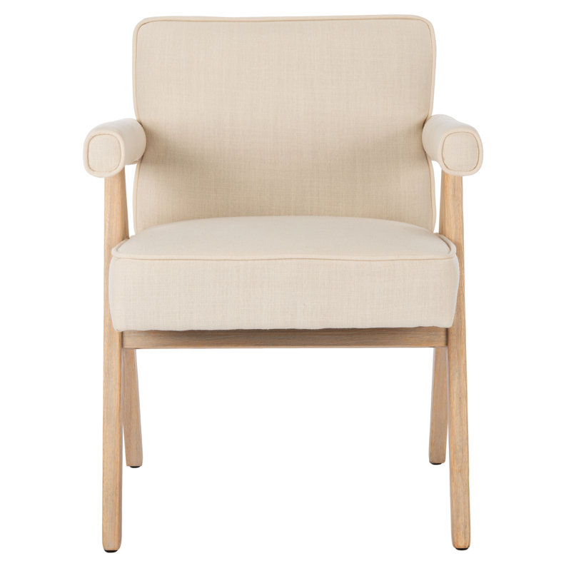 Velveteen Upholstered Armchair, Bone Linen, White Washed