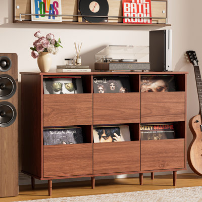 2-tier Large Record Player Stand With Vinyl Storage, Record Storage Cabinet, Mid Century Turntable Stand, Vinyl Record Storage With Shelves For Bedroom, Living Room, Office (walnut)