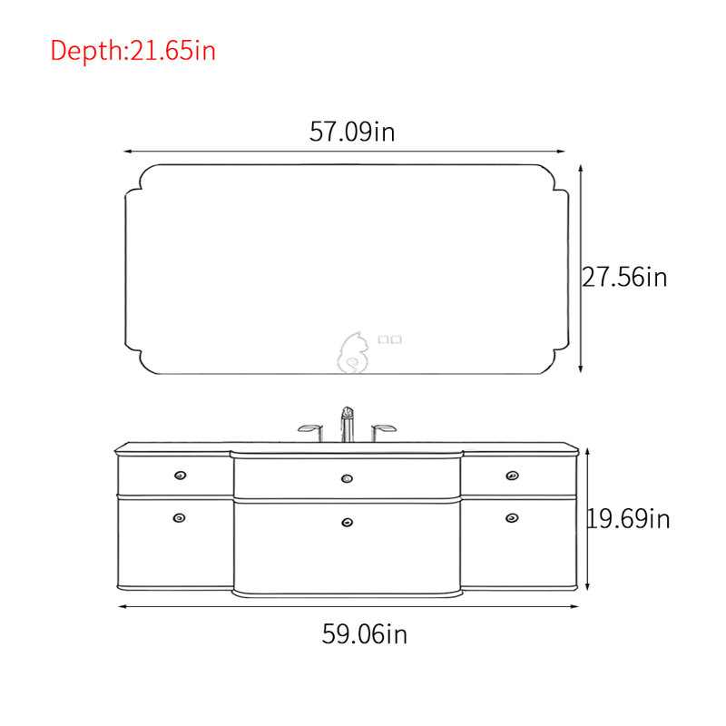 French style elegant bathroom cabinet., 19.69" H x 59.06" W x 21.65" D, Off White