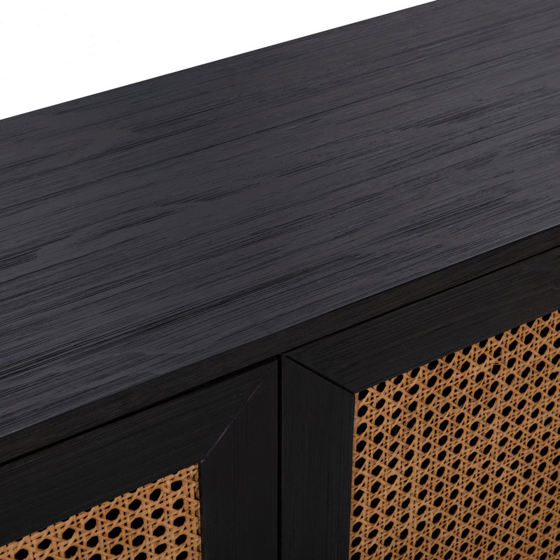 Solid Wood 4 - Door Sideboard, Black
