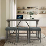 Bar Table Set With Power Outlet, Bar Table And Chairs Set, 4 Piece Dining Table Set, Industrial Breakfast Table Set, For Living Room, Dining Room, Game Room