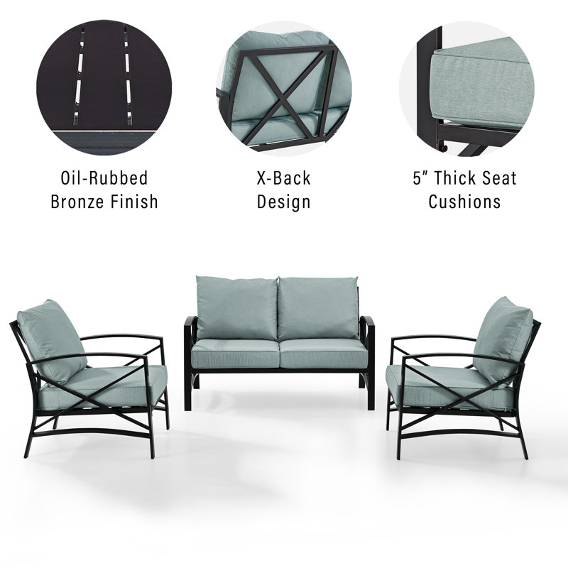 Mosier 4 - Person Patio Conversation Set with Cushions, Oil Rubbed Bronze, Mist