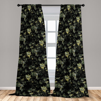 Ambesonne Polyester Semi-sheer Curtain Pair In Charcoal Grey And Green